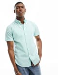 [Polo Ralph Lauren] Polo Ralph Lauren icon logo short sleeve stripe seersucker shirt in green/white M Green/white