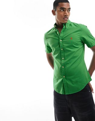 Polo Ralph Lauren Icon Logo Short Sleeve Twill Shirt Slim Fit In Mid Green