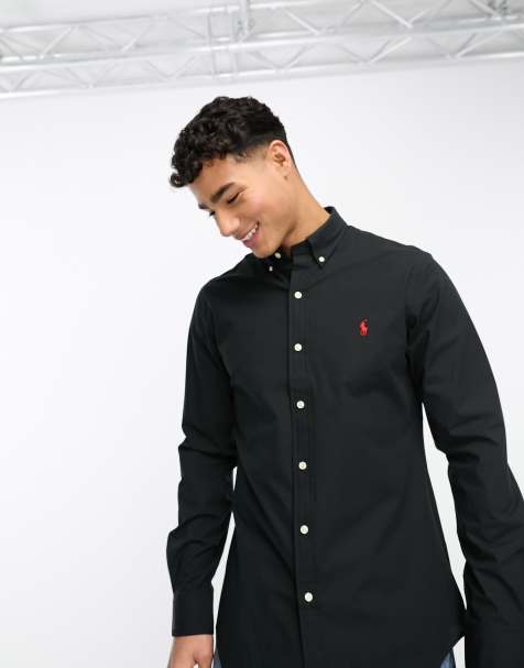 Polo Ralph Lauren icon logo slim fit bi-stretch poplin shirt in black - view 1