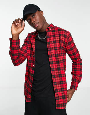 Polo Ralph Lauren icon logo slim fit check sanded twill shirt in red/black