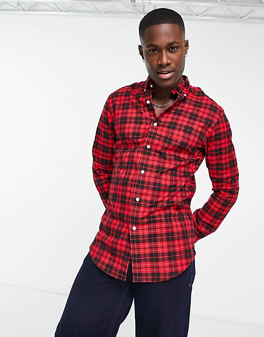 ontwerper jongen Prestigieus Polo Ralph Lauren icon logo slim fit check sanded twill shirt in red/black  | ASOS