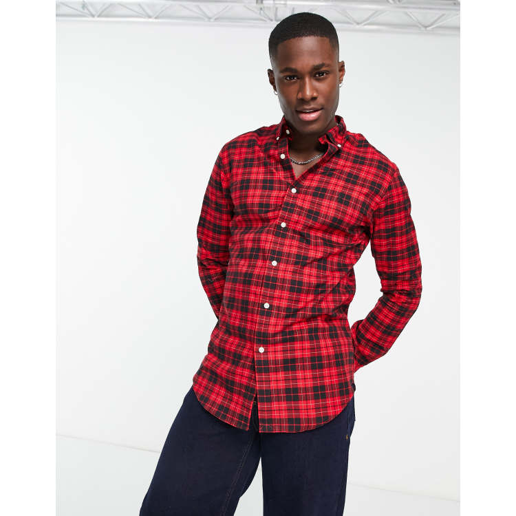 Pelgrim portemonnee Complex Polo Ralph Lauren icon logo slim fit check sanded twill shirt in red/black  | ASOS