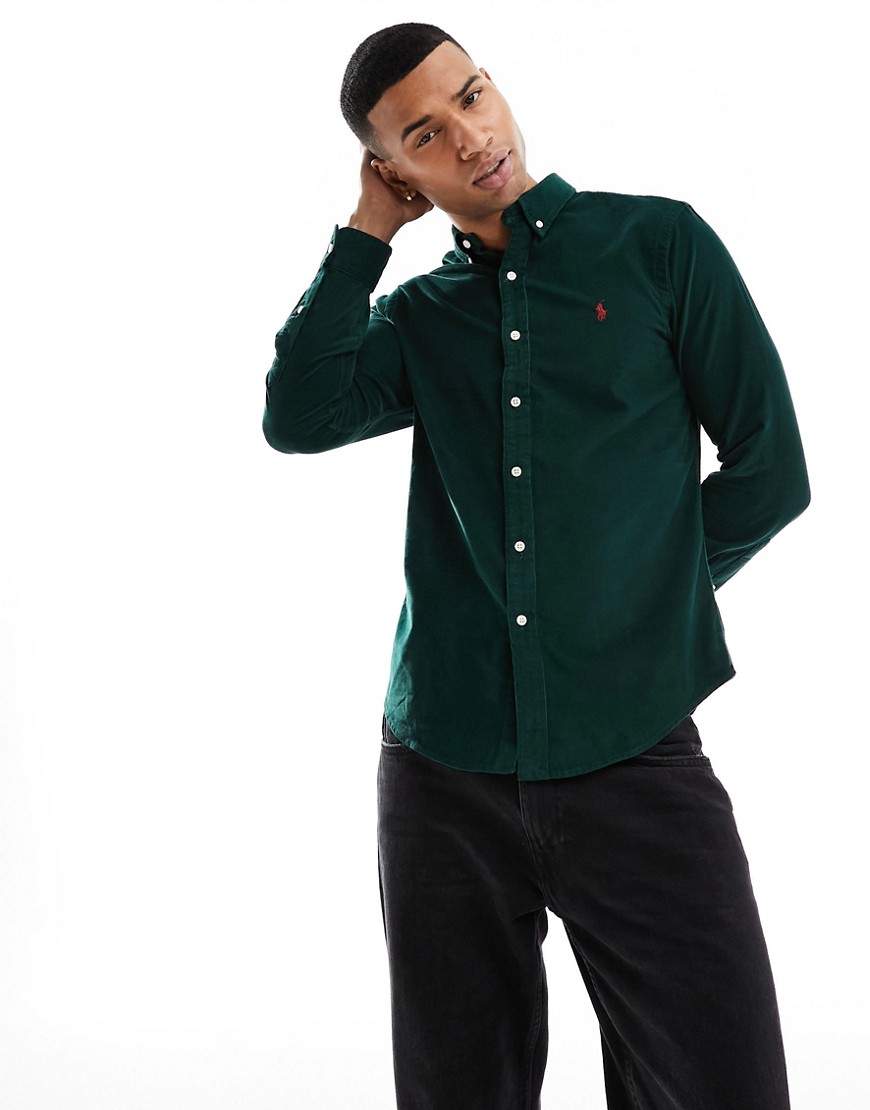 Polo Ralph Lauren icon logo slim fit fine cord shirt in dark green