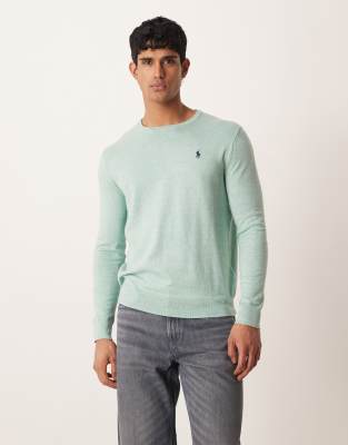 Polo Ralph Lauren Men's Green Icon Logo Slim Fit Fine Knit Cotton Jumper In Light