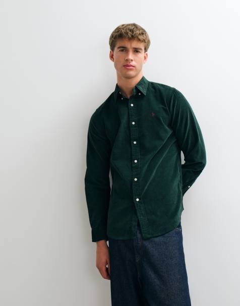Polo Ralph Lauren icon logo slim fit fløjlsbukse-oxfordskjorte i mørkegrøn - view 1