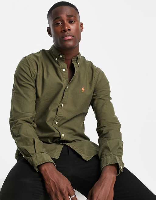 Polo Ralph Lauren icon logo slim fit garment dyed button down Oxford shirt in green