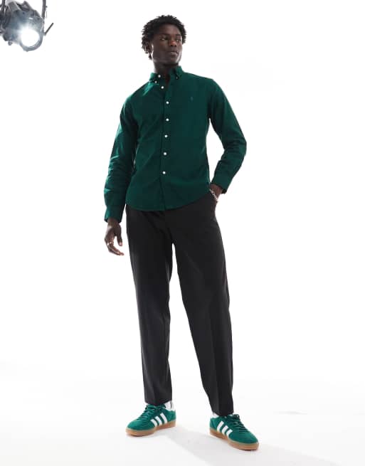 Polo Ralph Lauren icon logo slim fit garment dyed oxford shirt in dark green ASOS