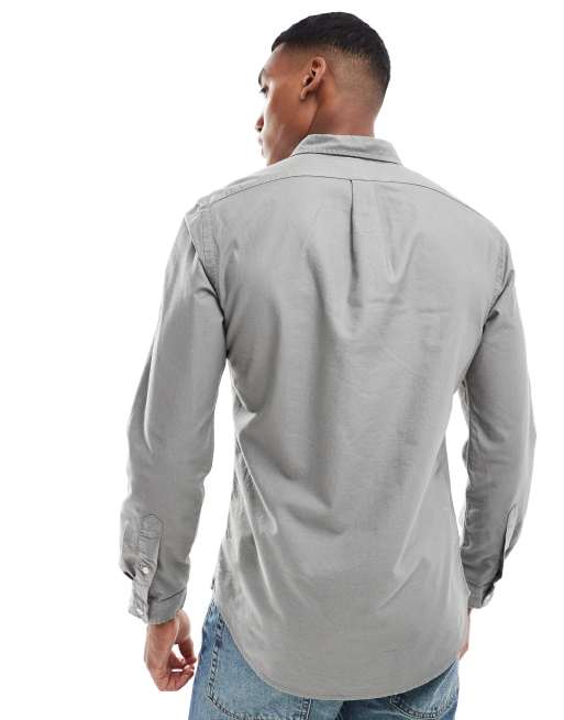 Polo Ralph Lauren icon logo slim fit garment dyed oxford shirt in grey ASOS