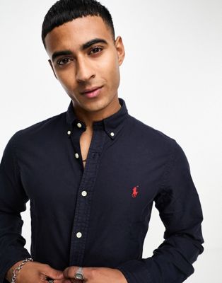 Polo Ralph Lauren icon logo slim fit garment dyed oxford shirt in navy