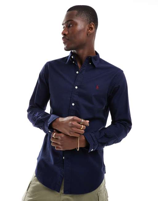 Polo Ralph Lauren icon logo slim fit garment dyed oxford shirt in navy Newman Polo Shirt ClassicfuncenterShops