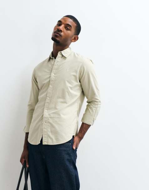 Polo Ralph Lauren icon logo slim fit garment dyed oxford shirt in stone - view 1