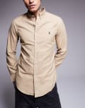 Polo Ralph Lauren icon logo slim fit garment-dyed oxford shirt in tan-Brown