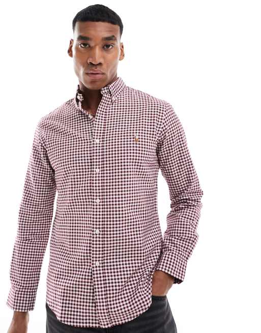 Polo Ralph Lauren icon logo slim fit gingham oxford shirt in burgundy white ASOS