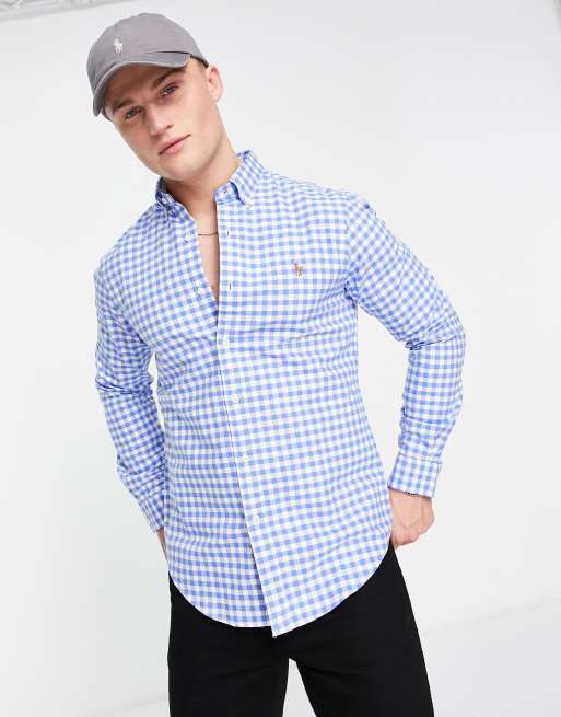 Ralph lauren blue store and white checkered shirt