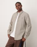[Polo Ralph Lauren] Polo Ralph Lauren icon logo slim fit houndstooth print stretch poplin shirt in light brown L Light brown