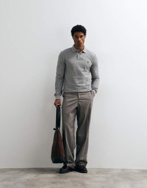 Polo Ralph Lauren icon logo slim fit långärmad pikétröja i grått, 2 av 5
