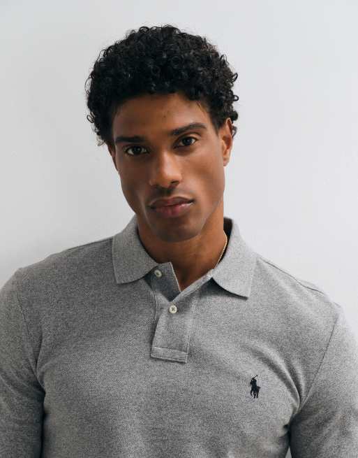 Polo Ralph Lauren icon logo slim fit långärmad pikétröja i grått, 4 av 5