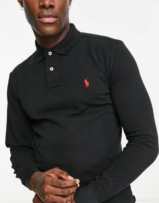 Polo Ralph Lauren icon logo slim fit long sleeve pique polo in