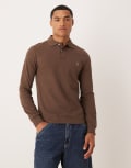 [Polo Ralph Lauren] Polo Ralph Lauren icon logo slim fit long sleeve pique polo in brown marl L Brown marl