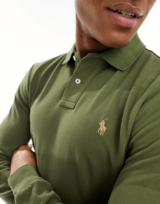 Polo Ralph Lauren icon logo slim fit long sleeve pique polo in