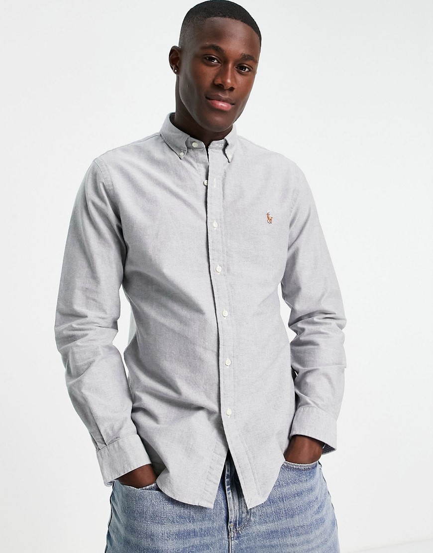 Polo Ralph Lauren icon logo slim fit oxford shirt buttondown in slate grey