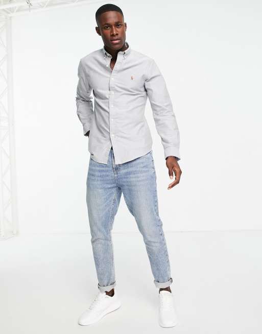 Polo Ralph Lauren icon logo slim fit oxford shirt buttondown in slate grey ASOS