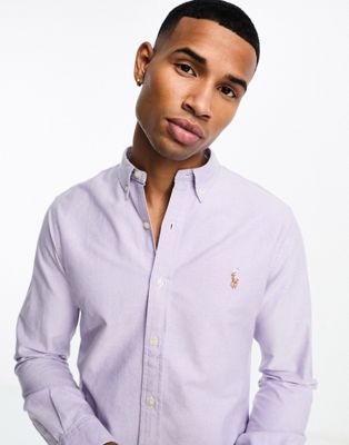 Polo Ralph Lauren icon logo slim fit oxford shirt in lilac