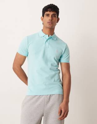 Polo Ralph Lauren Men's Blue Icon Logo Slim Fit Pique Polo In Aqua