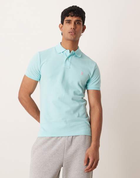 Polo Ralph Lauren icon logo slim fit pique polo in aqua blue