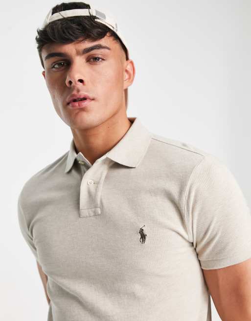 Polo Ralph Lauren icon logo slim fit pique polo in beige marl | ASOS