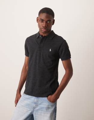 Polo Ralph Lauren Polo Ralph Lauren icon logo slim fit pique polo in black marl