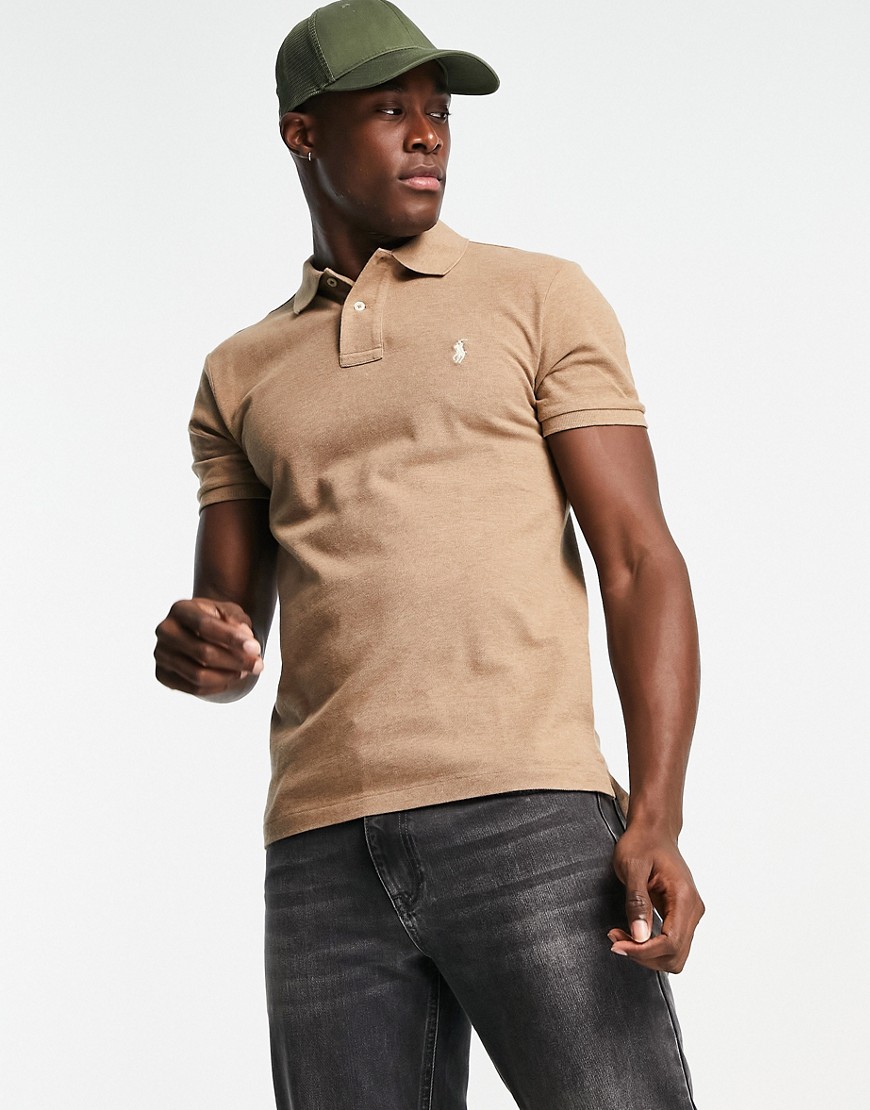 Polo Ralph Lauren Icon Logo Slim Fit Pique Polo In Brown Heather
