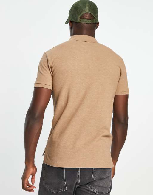 Polo Ralph Lauren icon logo slim fit pique polo in brown marl | ASOS