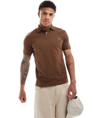 Polo Ralph Lauren icon logo slim fit pique polo in brown