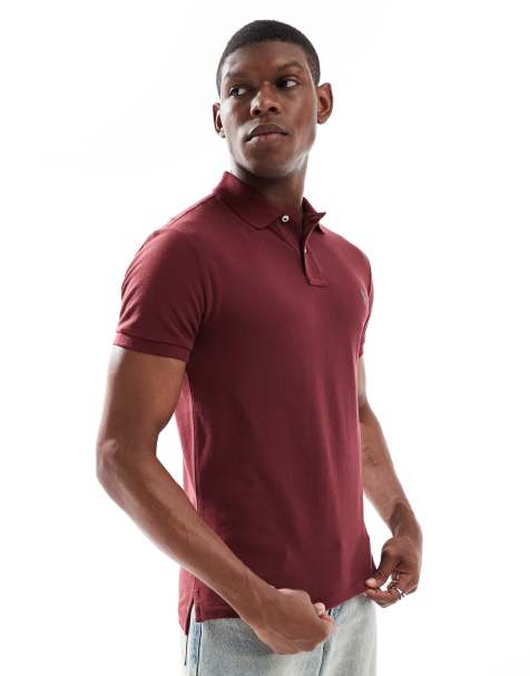 Polo Ralph Lauren icon logo slim fit pique polo in burgundy - view 1