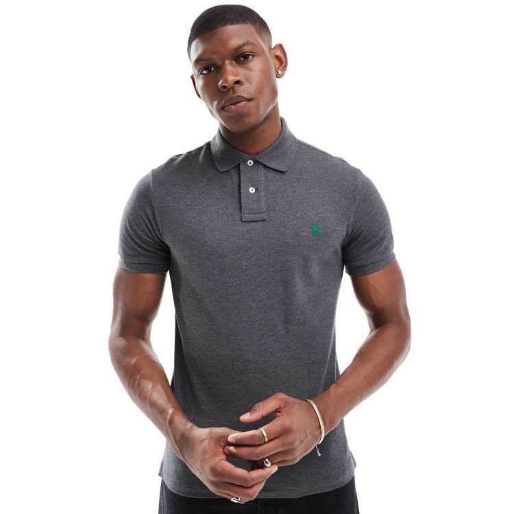 Polo Ralph Lauren icon logo slim fit pique polo in charcoal marl