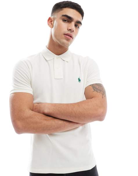 Polo Ralph Lauren icon logo slim fit pique polo in cream