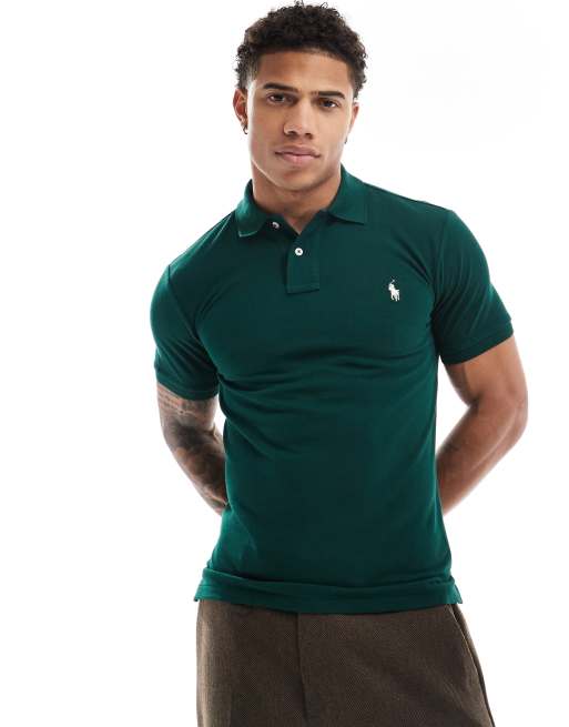 Polo Ralph Lauren icon logo slim fit pique polo in dark green ASOS