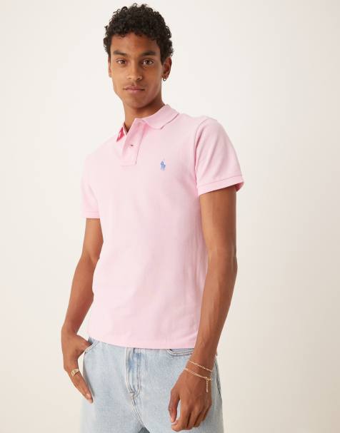 Polo Ralph Lauren icon logo slim fit pique polo in light pink - view 1