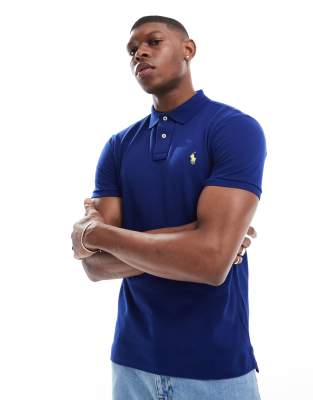 Polo Ralph Lauren icon logo slim fit pique polo in mid blue