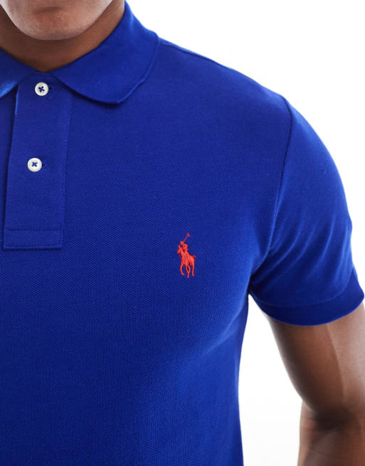 Polo Ralph Lauren icon logo slim fit pique polo in mid blue