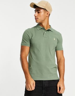 Polo Ralph Lauren Icon Logo Slim Fit Long Sleeve Pique Polo In Dark Green  Marl for Men