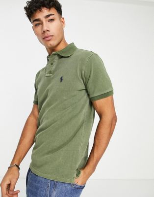 Polo Ralph Lauren icon logo slim fit pique polo in olive green