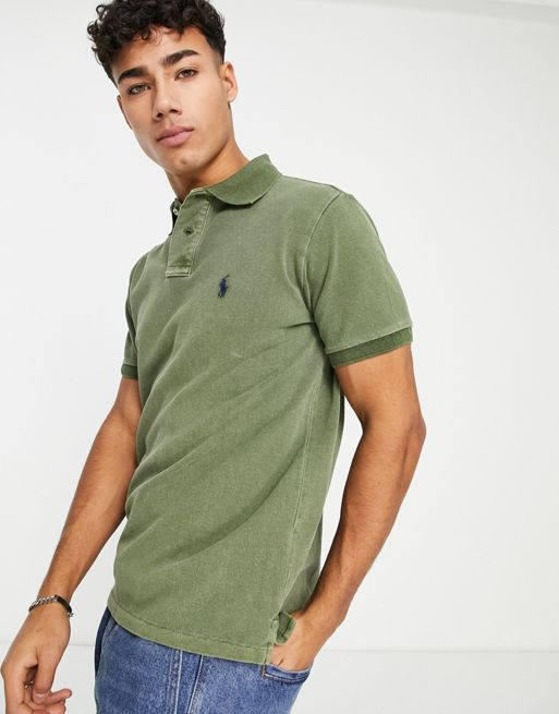 Polo Ralph Lauren icon logo slim fit pique polo in olive green | ASOS