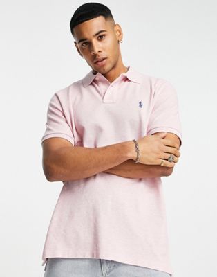 Polo Ralph Lauren icon logo slim fit pique polo in pink marl