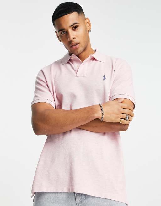 Polo Ralph Lauren icon logo slim fit pique polo in pink marl | ASOS