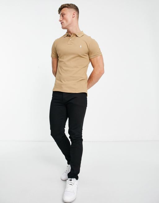 Polo Ralph Lauren icon logo pique polo slim fit in tan