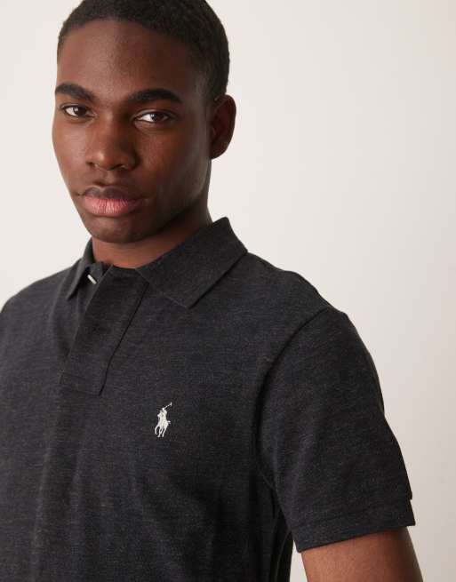 Polo Ralph Lauren icon logo slim fit pique polo shirt in black marl