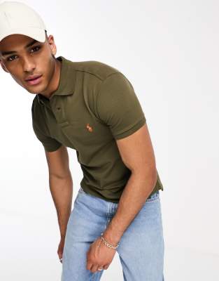 icon logo slim fit pique polo shirt in mid green