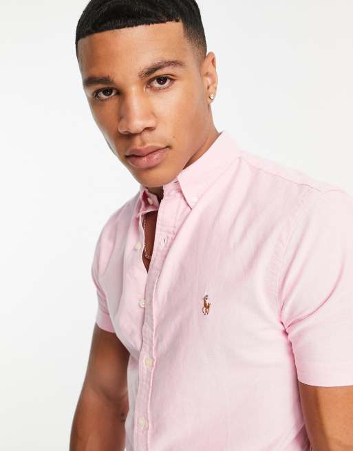 Pink button clearance up polo shirt